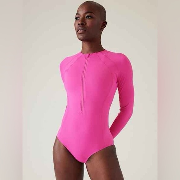 NWOT Athleta Sun Shield One Piece Rashguard Swimsuit Hot Pink Size S